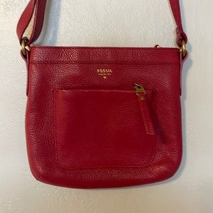 Red leather fossil purse